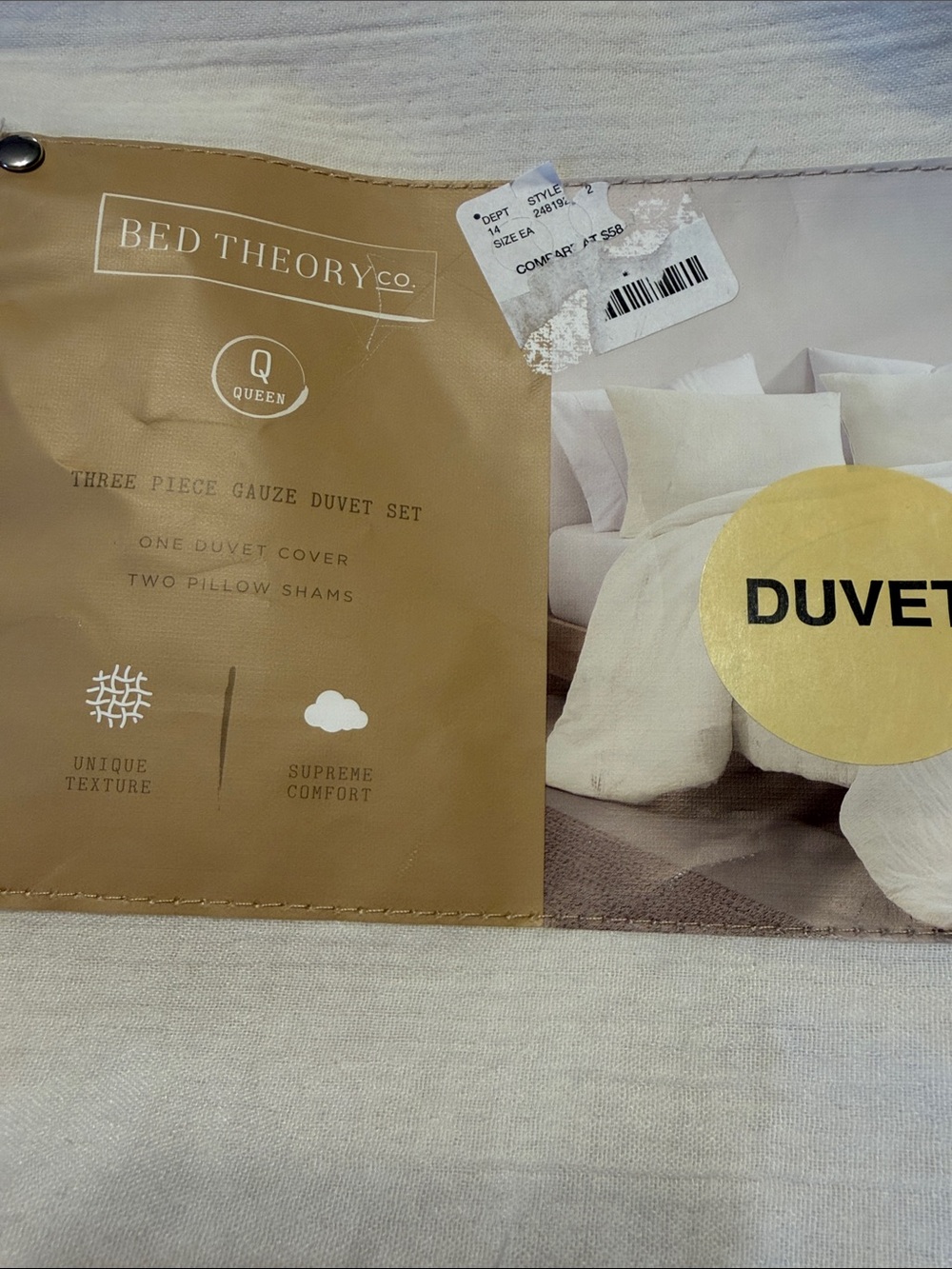 Queen Gauze Duvet Cover Set in Cream with 2 pillowcases